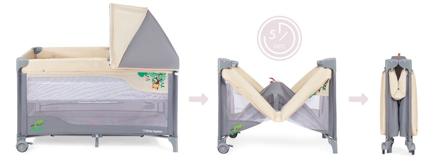 Travel cot 0-36 months with a changing top + Moby-System HUXLEY playpen