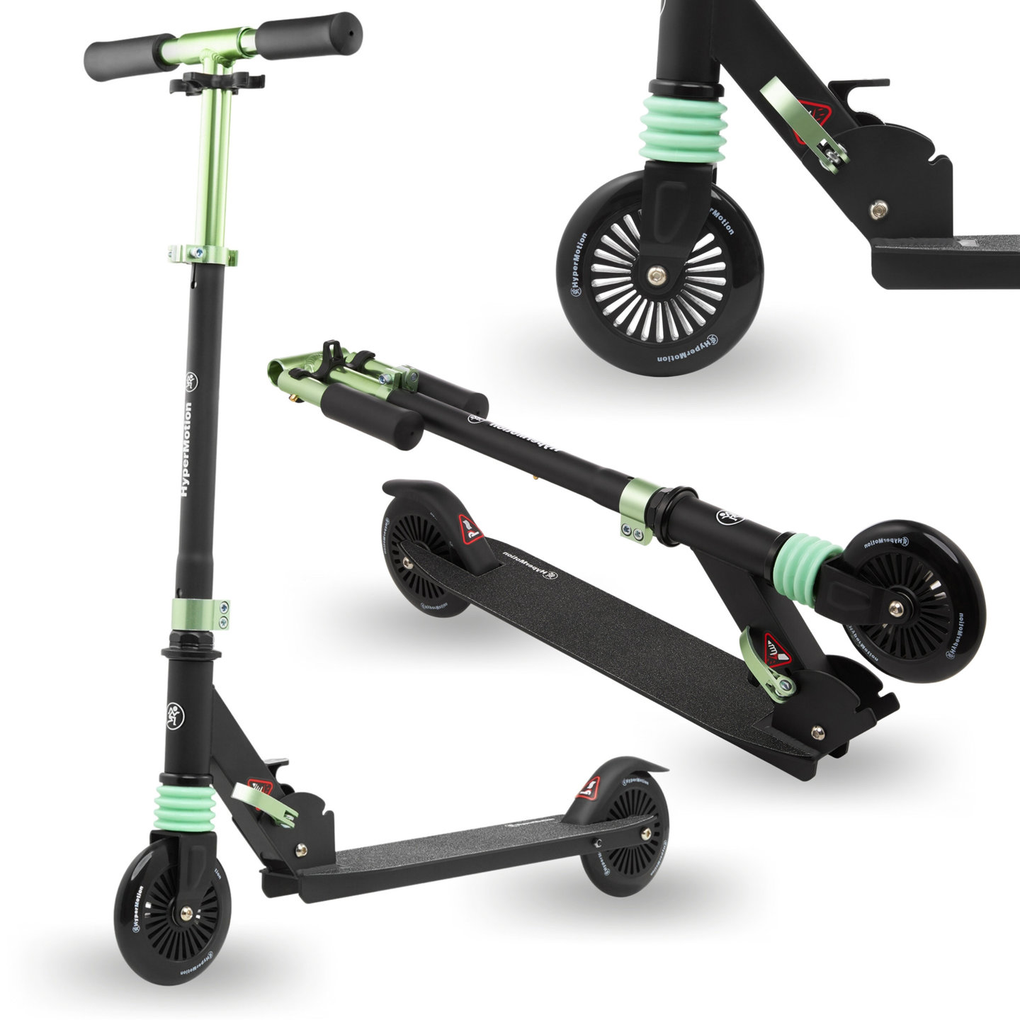Two-wheeled scooter with shock absorber WALLY 4-9 years from HyperMotion black-green