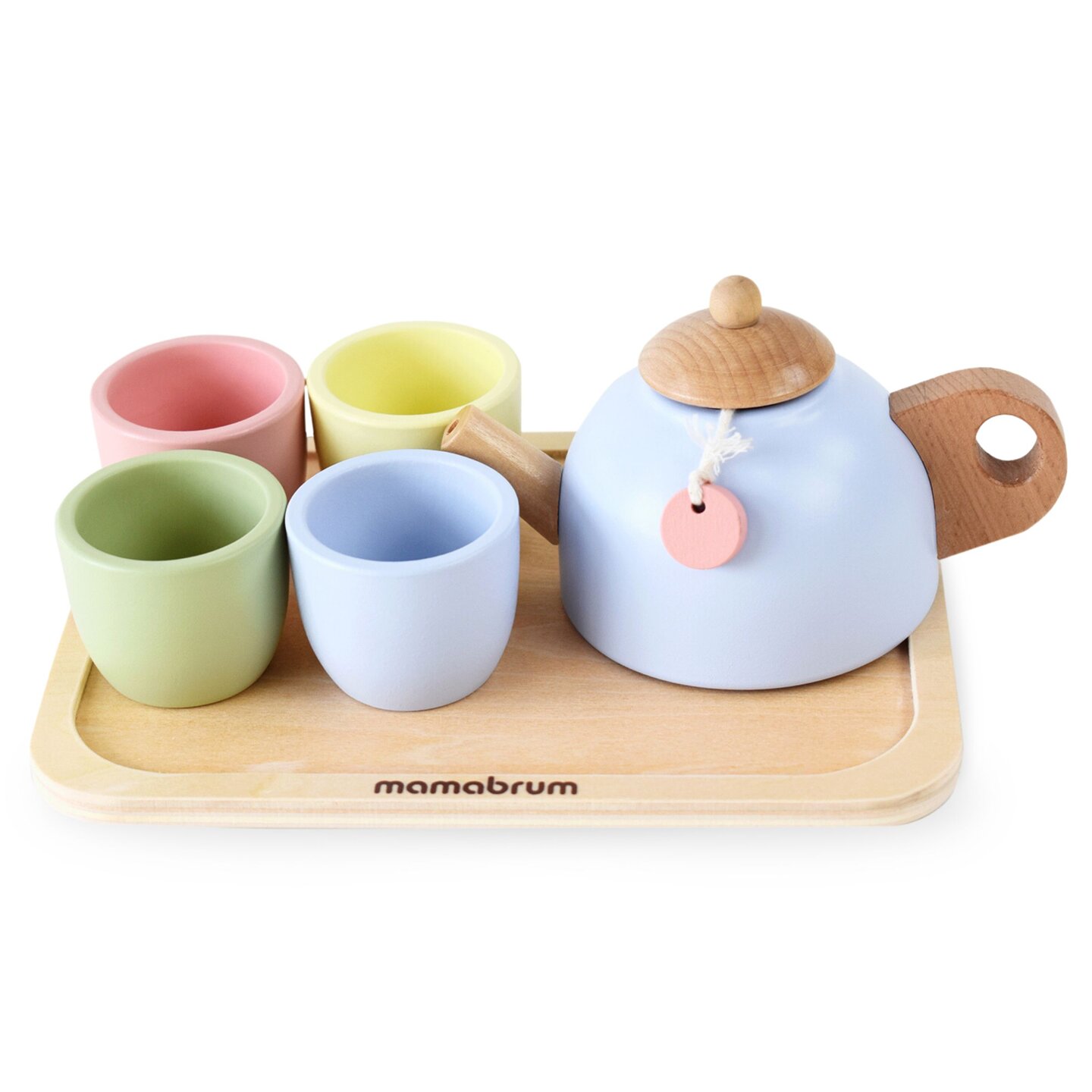 Wooden tea set with tray - 7 items